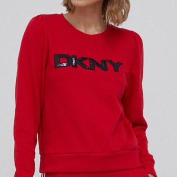 DKNY Women’s puff sleeve Sequin logo Graphic sweatshirt - Picture 2 of 10